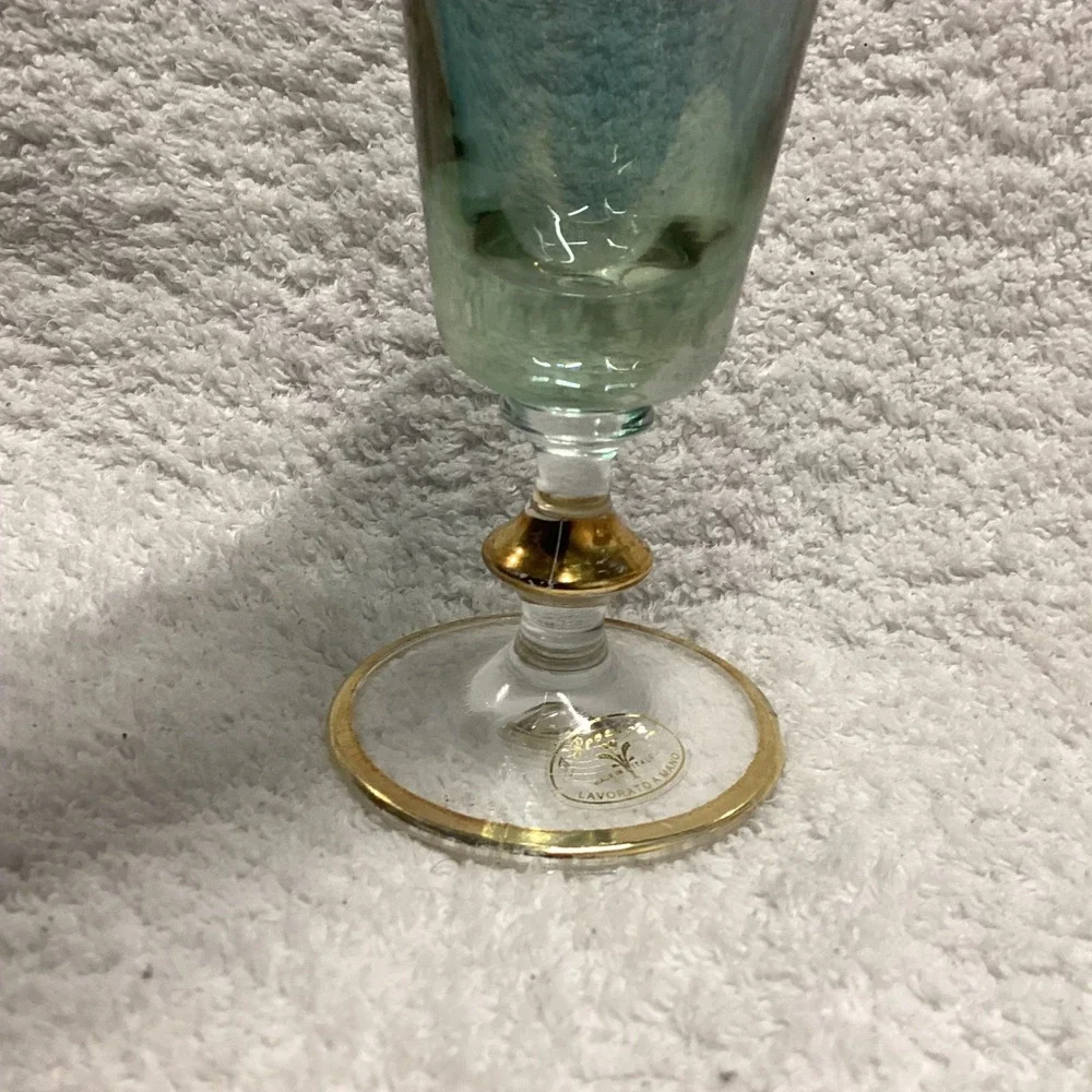 I Preziosi Italy Green Glass Flute 24K Gold Greek Key Handmade Vintage 7in
